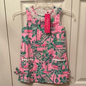 Lilly Pulitzer Pink and Green Tropical Palm Shift Dress